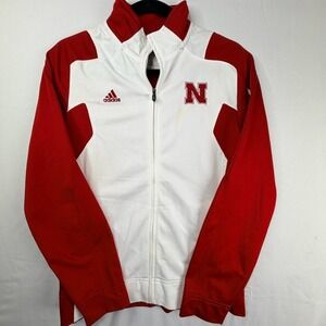Adidas Nebraska Huskers Climalite Track Jacket Mens Medium Red White Full Zip